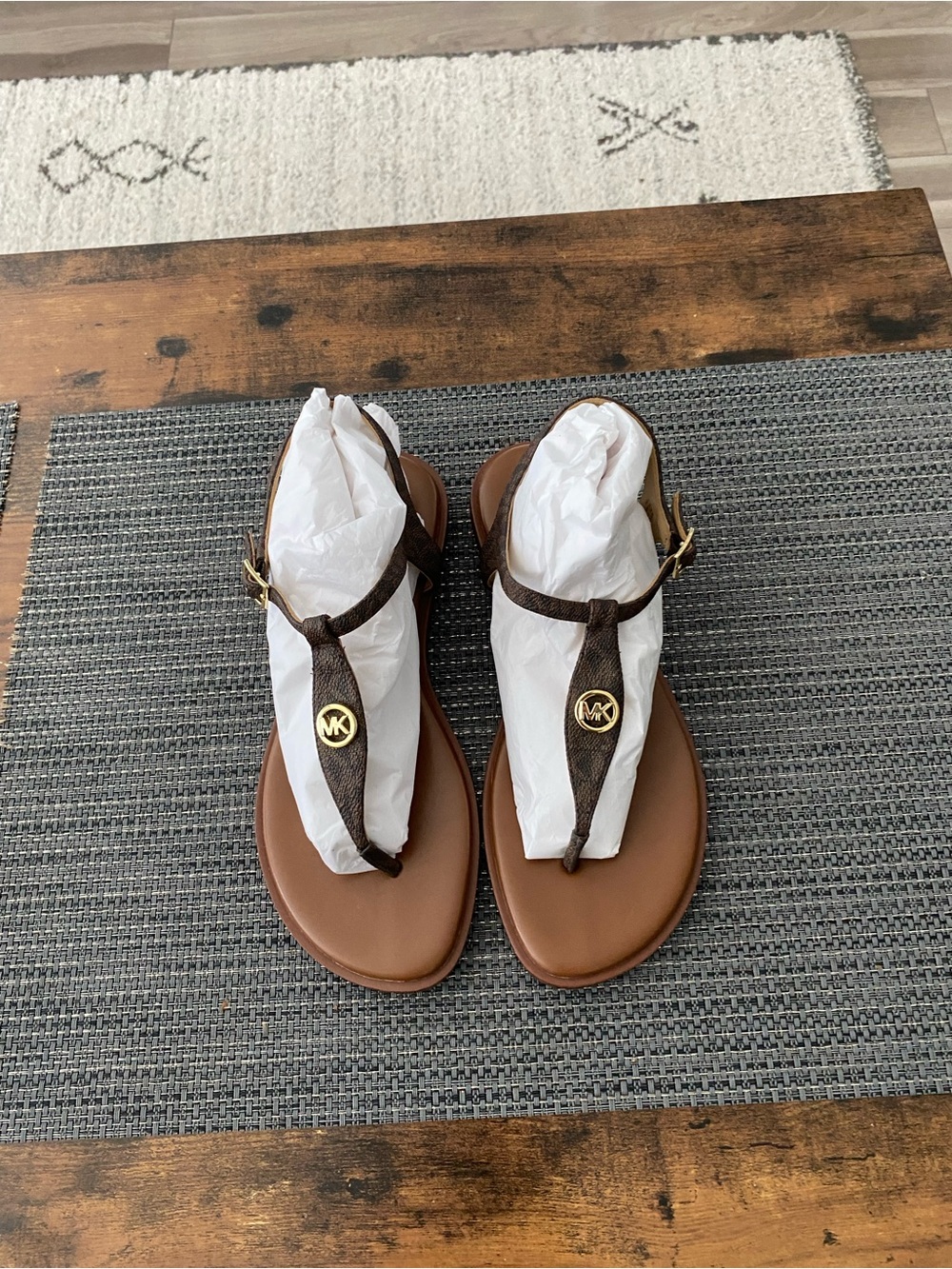 Michael kors Brown Mallory Thong MK Sig, Size 7 1/2, NWOB. New, never worn.